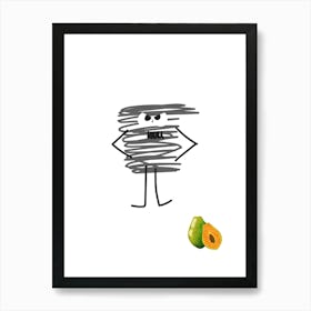 Man With A Mango.A work of art. Children's rooms. Nursery. A simple, expressive and educational artistic style. Art Print