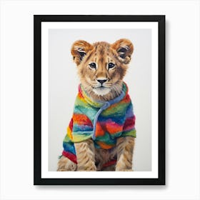 Baby Animal Wearing Sweater Lion 3 Art Print