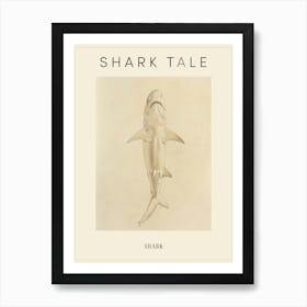 Vintage Shark Pencil Illustration Beige 4 Poster Art Print