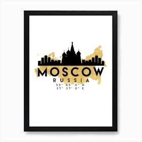 Moscow Russia Silhouette City Skyline Map Art Print