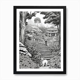Drawing Of A Dog In Shanghai Botanical Garden, China In The Style Of Black And White Colouring Pages Line Art 03 Art Print