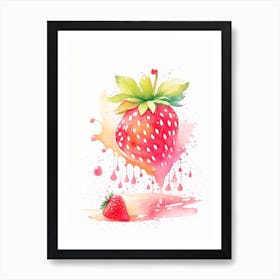 Strawberry Cartoon, Kids, Storybook Watercolours Art Print