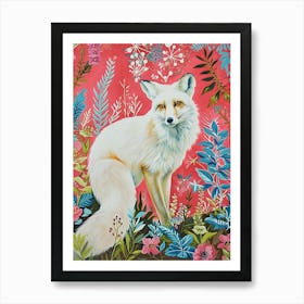 Floral Animal Painting Arctic Fox 1 Art Print