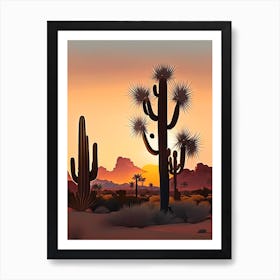 Joshua Trees At Dawn In Desert Vintage Botanical Line Drawing  (6) Art Print