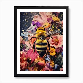 Floral Retro Bee Collage 2 Art Print