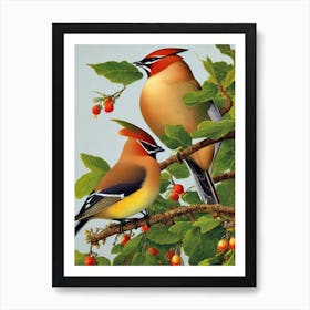 Cedar Waxwing Haeckel Style Vintage Illustration Bird Art Print