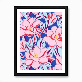 Cobalt Magnolia Pink & Blue Art Print