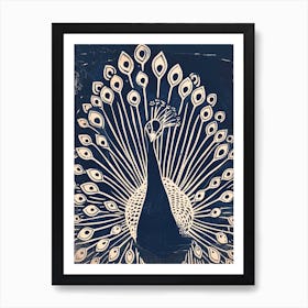Peacock Feathers Out Linocut Inspired 1 Art Print