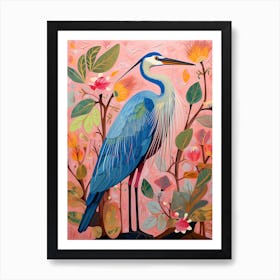 Pink Scandi Great Blue Heron 3 Art Print