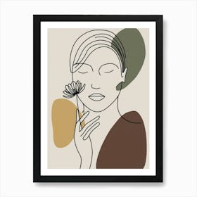 Portrait Of A Woman Holding A Flower Art Print