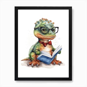 Smart Baby T Rex Dinosaur Wearing Glasses Watercolour Illustration 2 Art Print