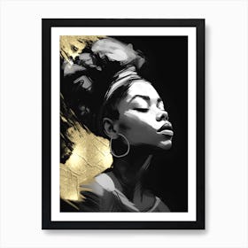 Black Girl with Gold Abstract 15 Art Print