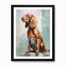 Irish Setter Dog, Painting In Light Teal And Brown 1 Art Print