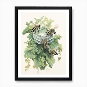 Ashy Cuckoo Bee Beehive Watercolour Illustration 2 Art Print