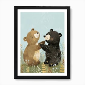 Two Sloth Bears Playing Together In A Meadow Storybook Illustration 1 Art Print