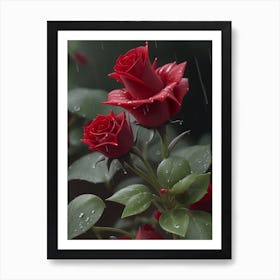 Red Roses At Rainy With Water Droplets Vertical Composition 1 Art Print