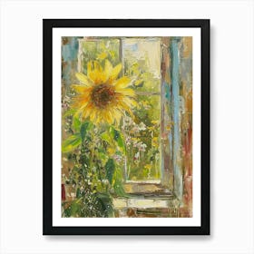 Sunflower Flowers On A Cottage Window 3 Art Print