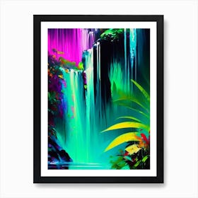 Waterfalls In A Jungle Waterscape Bright Abstract 1 Art Print