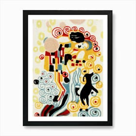 Gustav Klimt, The Kiss In Fabric With A Dog Art Print