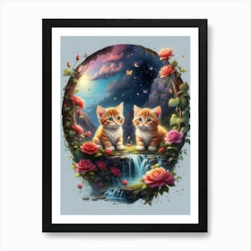 Two Kittens On A Waterfall Art Print