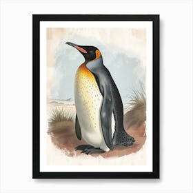 Adlie Penguin Santiago Island Vintage Botanical Painting 2 Art Print