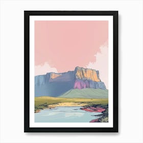 Mount Roraima Venezuela Brazil Color Line Drawing (1) Art Print