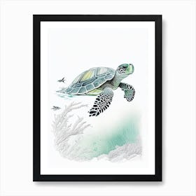 Sea Turtle In Deep Ocean, Sea Turtle Quentin Blake Illustration 1 Art Print