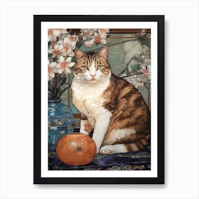 Amaryllis With A Cat 3 Art Nouveau Style Art Print