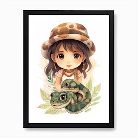 Watercolour Jungle Animal Baby Anaconda 4 Art Print