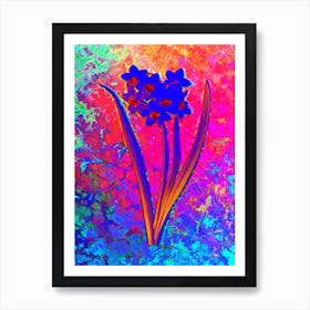 Narcissus Easter Flower Botanical in Acid Neon Pink Green and Blue n.0003 Art Print