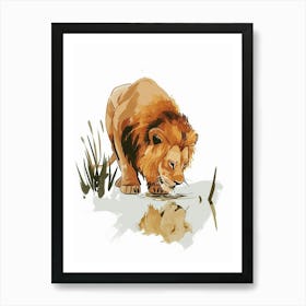 Barbary Lion Drinking From A Water Clipart  4 Art Print