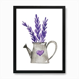 Watercolor provence Lavender Watering Can Art Print