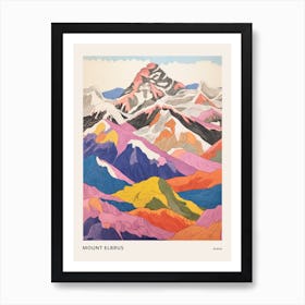 Mount Elbrus Russia 3 Colourful Mountain Illustration Poster Affiche