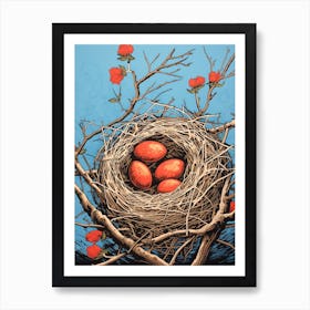 Bird S Nest Linocut 3 Art Print