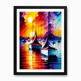 Sailboats At Sunset Art Print