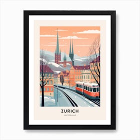 Vintage Winter Travel Poster Zurich Switzerland 4 Art Print