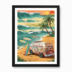 Vw Bus On The Beach Art Print