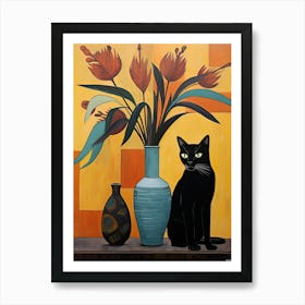 Bird Of Paradise Flower Vase And A Cat, A Painting In The Style Of Matisse 2 Art Print