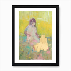 Girl And Building Blocks Art Print