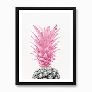 Black & White Pineapple With Pink Art Print