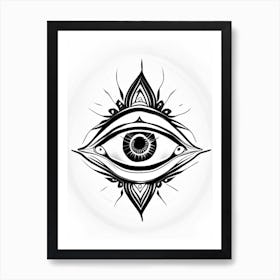 Chakra, Symbol, Third Eye Simple Black & White Illustration 5 Art Print