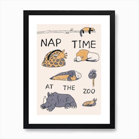 Nap time at the zoo: children's animal themed nursery print Art Print