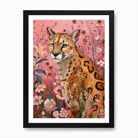 Floral Animal Painting Cougar 3 Art Print