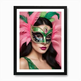 A Woman In A Carnival Mask, Pink And Black (45) Art Print