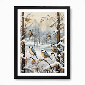 Birds Perching In A Tree Winter 4 Art Print