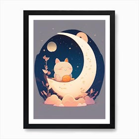 Full Moon Kawaii Kids Space Art Print