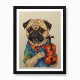 Pug With Violin 2 Art Print