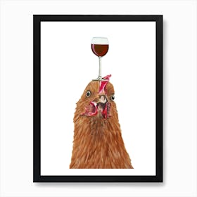 Huhn mit Weinglas Kunstdruck surrealistisch für Küche