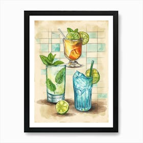 Zesty Cocktail Collection Watercolour Art Print