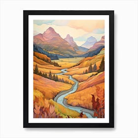 Autumn National Park Painting Glacier National Park Montana Usa 1 Art Print